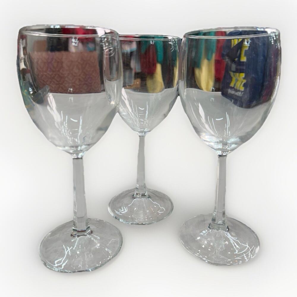 Vintage Unique Stem Set of 3 Wine Glasses Made in France Stamped